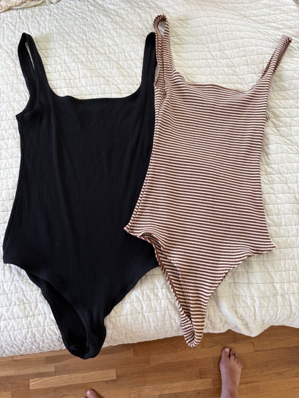 2 Reformation square neck bodysuits medium